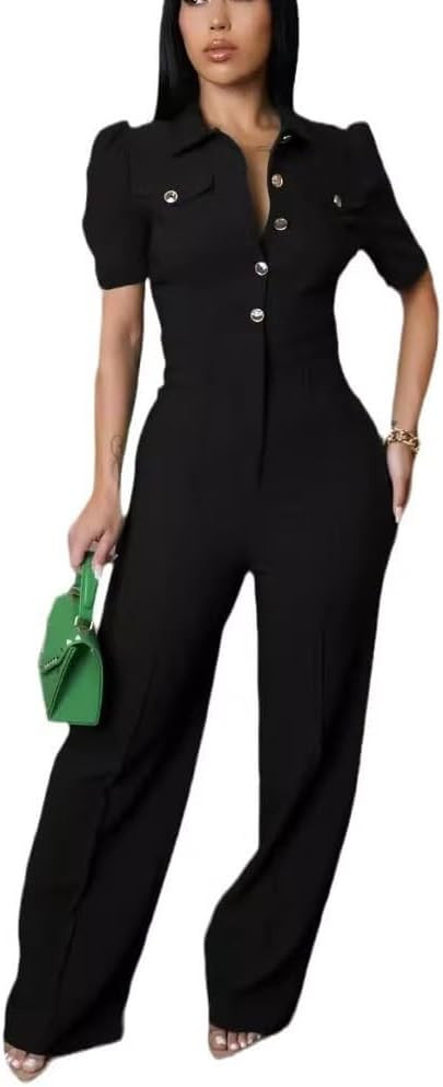 Women's fashionable, sexy, elegant, high waisted, wide leg pants, club business party button jump... | Amazon (US)