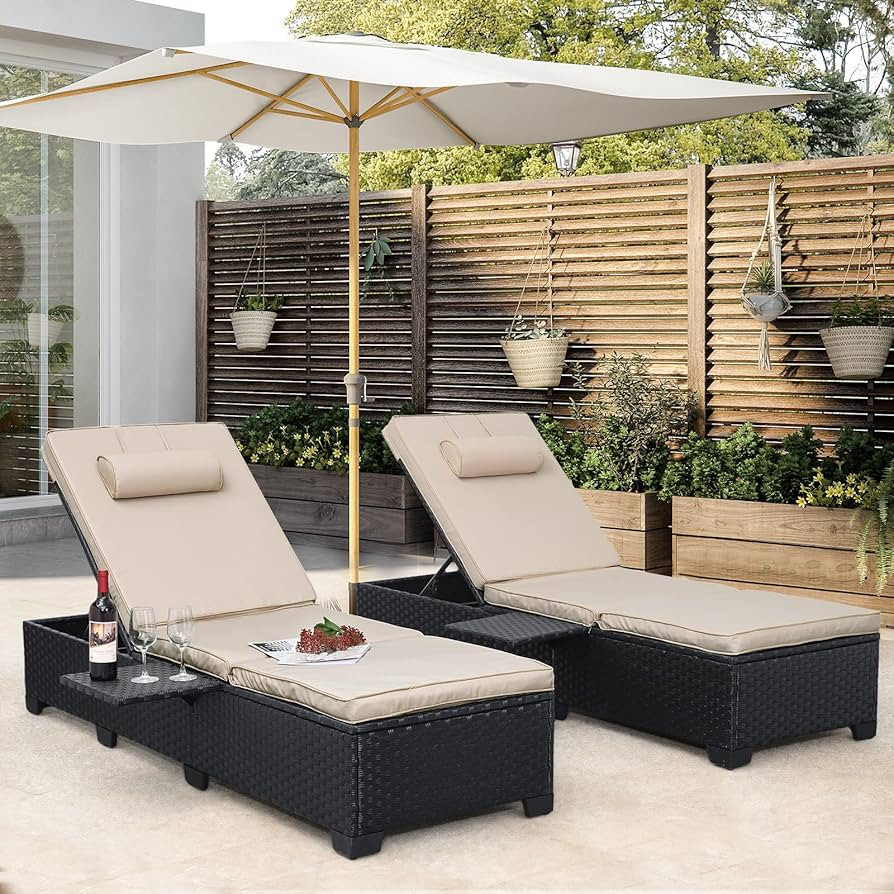 WAROOM Outdoor Chaise Lounge Chairs for Outside Patio Furniture Set of 2 Wicker Recliner Black Ra... | Amazon (US)