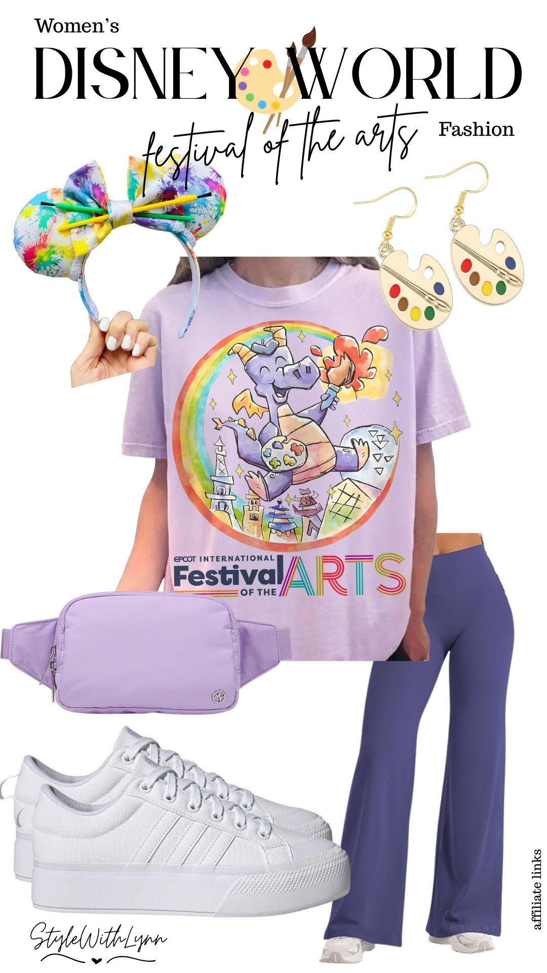 🎨✨ Festival-ready fashion for Disney lovers! This colorful and creative outfit is perfect for strolling through EPCOT’s International Festival of the Arts. From the paint-splatter mouse ears to the Figment tee and palette earrings, it’s a wearable masterpiece that celebrates imagination and style.

Disney World outfit, Festival of the Arts fashion, EPCOT style, Disney headband, artist palette earrings, Figment shirt, purple flared pants, lavender waist pouch, white platform sneakers, Disney fashion inspiration, colorful Disney outfit, theme park style, Disney accessories, women’s Disney outfit

#LTKTravel #LTKootd