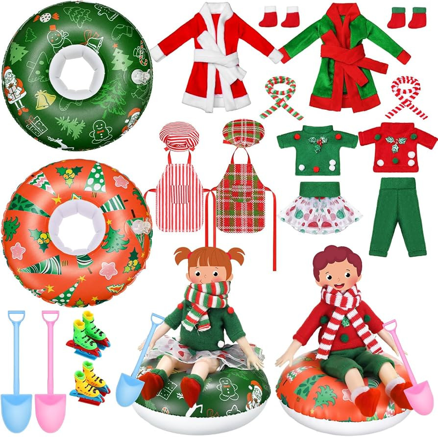 Cutecrop 20 Pcs Christmas Elf Doll Accessories Set Includes Snow Tube Christmas Elf Clothing, Bat... | Amazon (US)