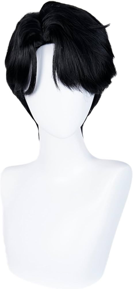 Half and Half Short Black Curly Anime Cosplay Wig with Bangs Men's Black Side Part Wigs for Male ... | Amazon (US)