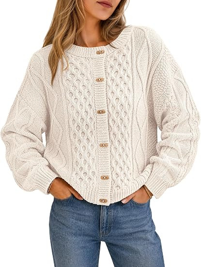 MEROKEETY Womens Chunky Button Up Cable Knit Trendy Cardigan Sweaters | Amazon (US)