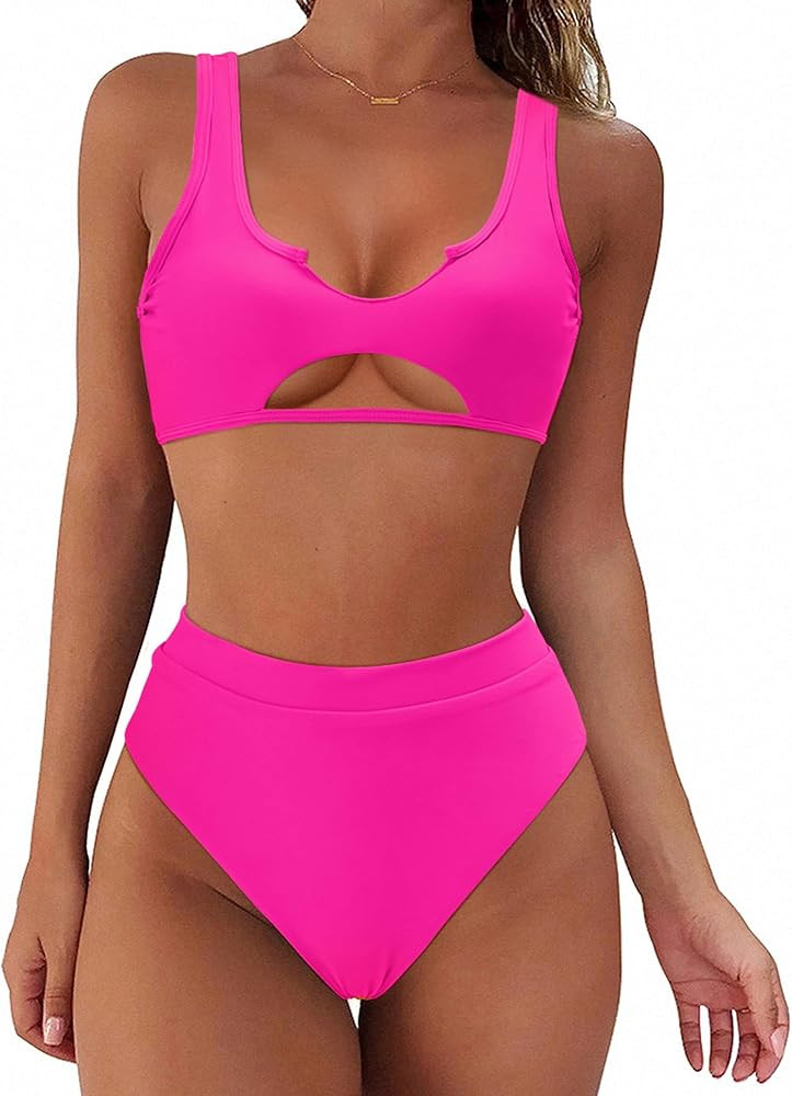 Amazon.com: SUUKSESS Women Cutout Bikini Sets Push Up High Waisted Swimsuits 2 Piece (XL(8-10), H... | Amazon (US)