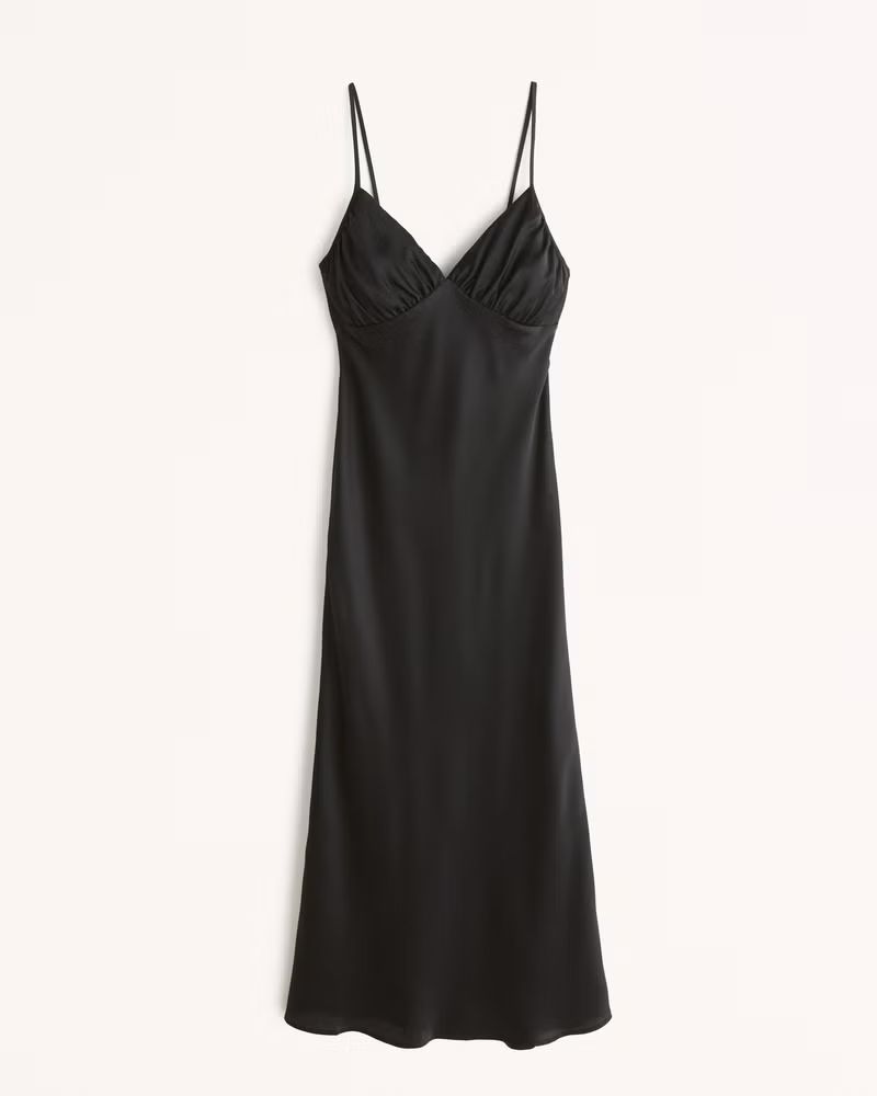 Women's Ruched Satin Slip Midi Dress | Women's Clearance | Abercrombie.com | Abercrombie & Fitch (US)