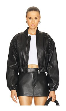 GRLFRND Cropped Leather Bomber Jacket in Black from Revolve.com | Revolve Clothing (Global)