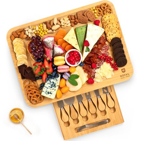 Bamboo Cheese Board and Knife Set - Wooden Charcuterie Platter & Serving Tray with Cutlery (17 x 13 x 1.2 ) | Walmart (US)
