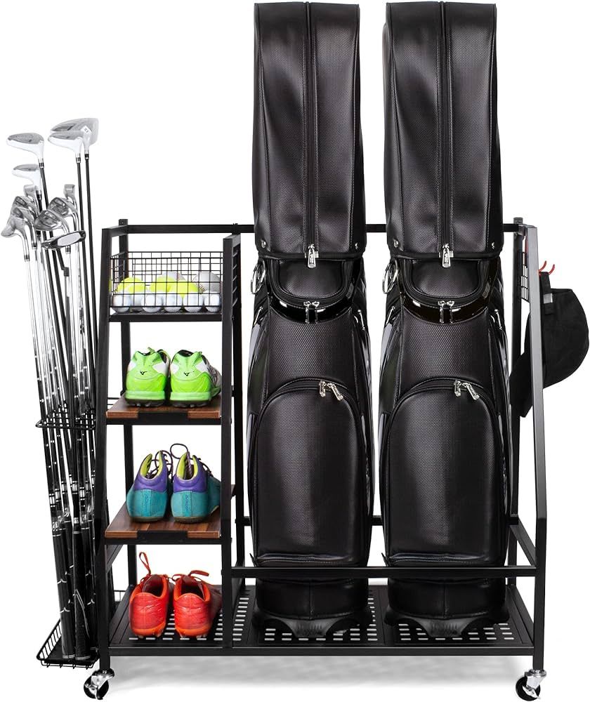 Sttoraboks Golf Bags Storage Garage Organizer, Golf Bag Rack Fits 2/3 Golf Bags and Golf Equipmen... | Amazon (US)