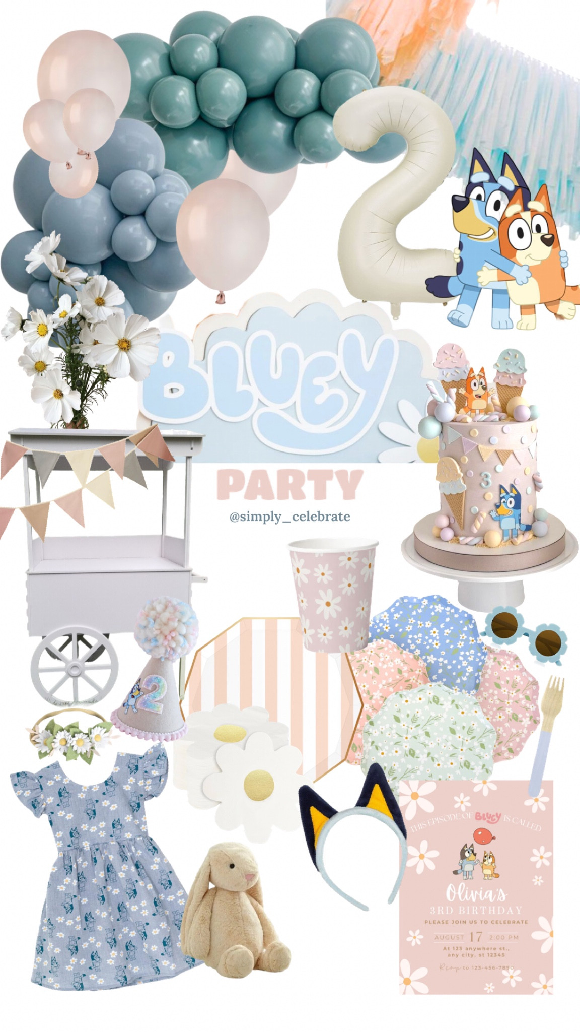 Our Bluey Party vision 🐾🌸

Featuring a muted colorway, charming daisy florals, a touch of stripes, a chambray dress,
whimsical streamers, a darling cart,
and little nods to the show with favors and accessories!

We loved bringing this party to life and hope this inspires you to create your own 🌸🐾

🥳Becca 


#LTKfamily #LTKparties #LTKkids