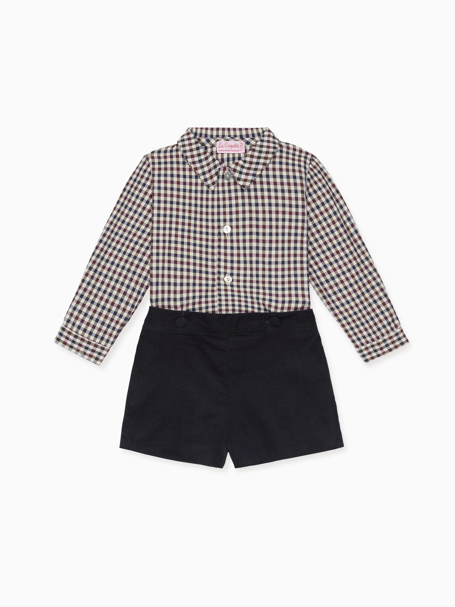 Burgundy Check Arlo Corduroy Baby Boy Set | La Coqueta (US)