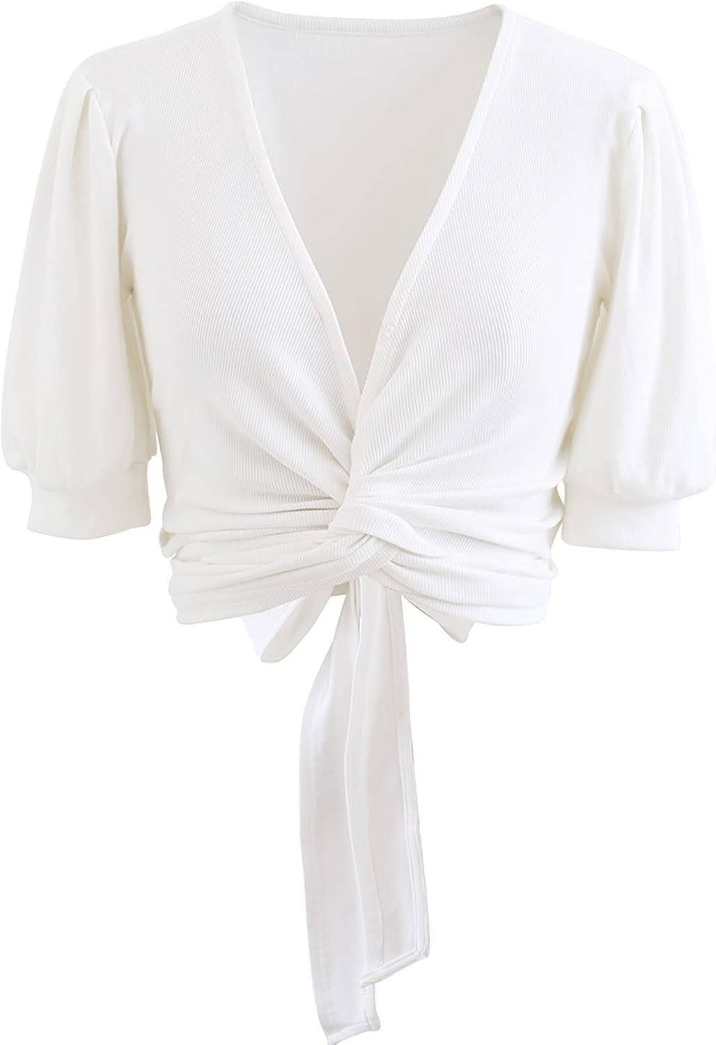 Chicwish Women's Comfy Casual Black/White Crisscross V-neck Tie-Waist Wrapped Crop Top | Amazon (US)