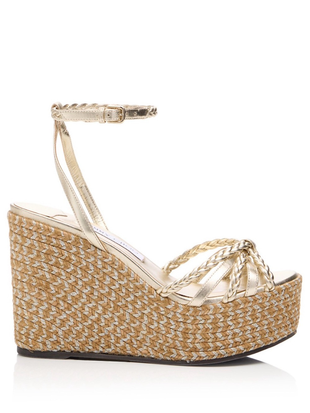 Jimmy Choo Dellena 100 Gold Metallic Leather Espadrille Wedges - Size 37.5 | Poshmark