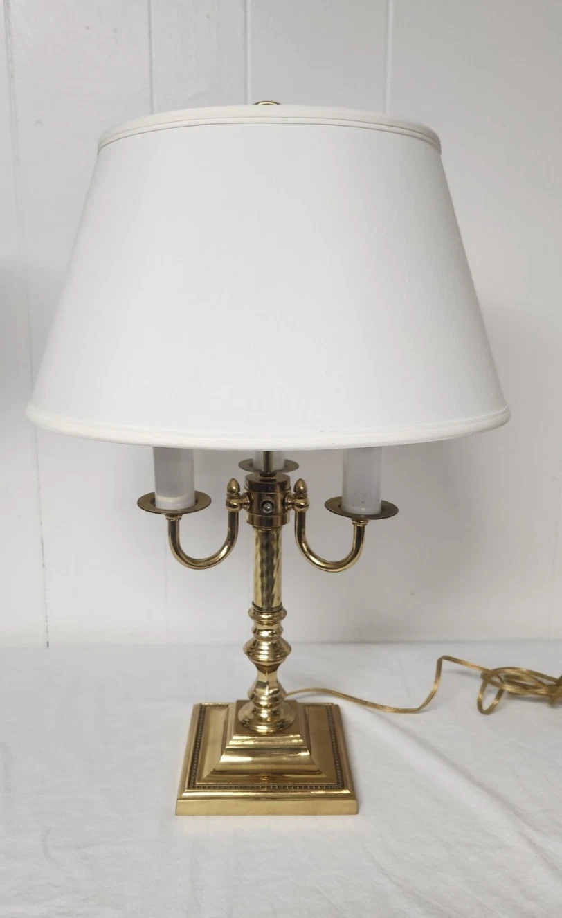 French Brass Bouillotte Style Lamp w/Shade 3 Arm Table Lamp Vintage | eBay | eBay US