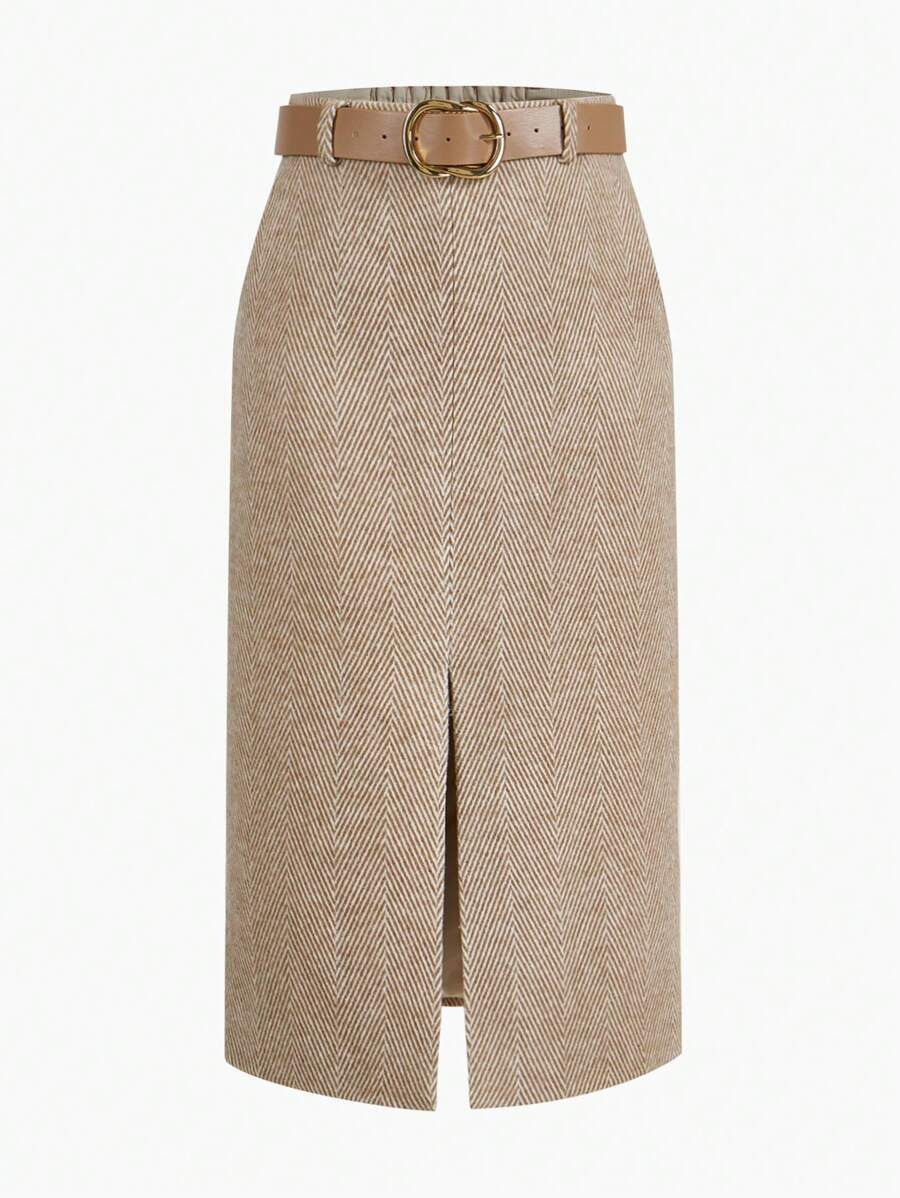 MOTF PREMIUM WOMEN'S HERRINGBONE WOOL SKIRT | SHEIN