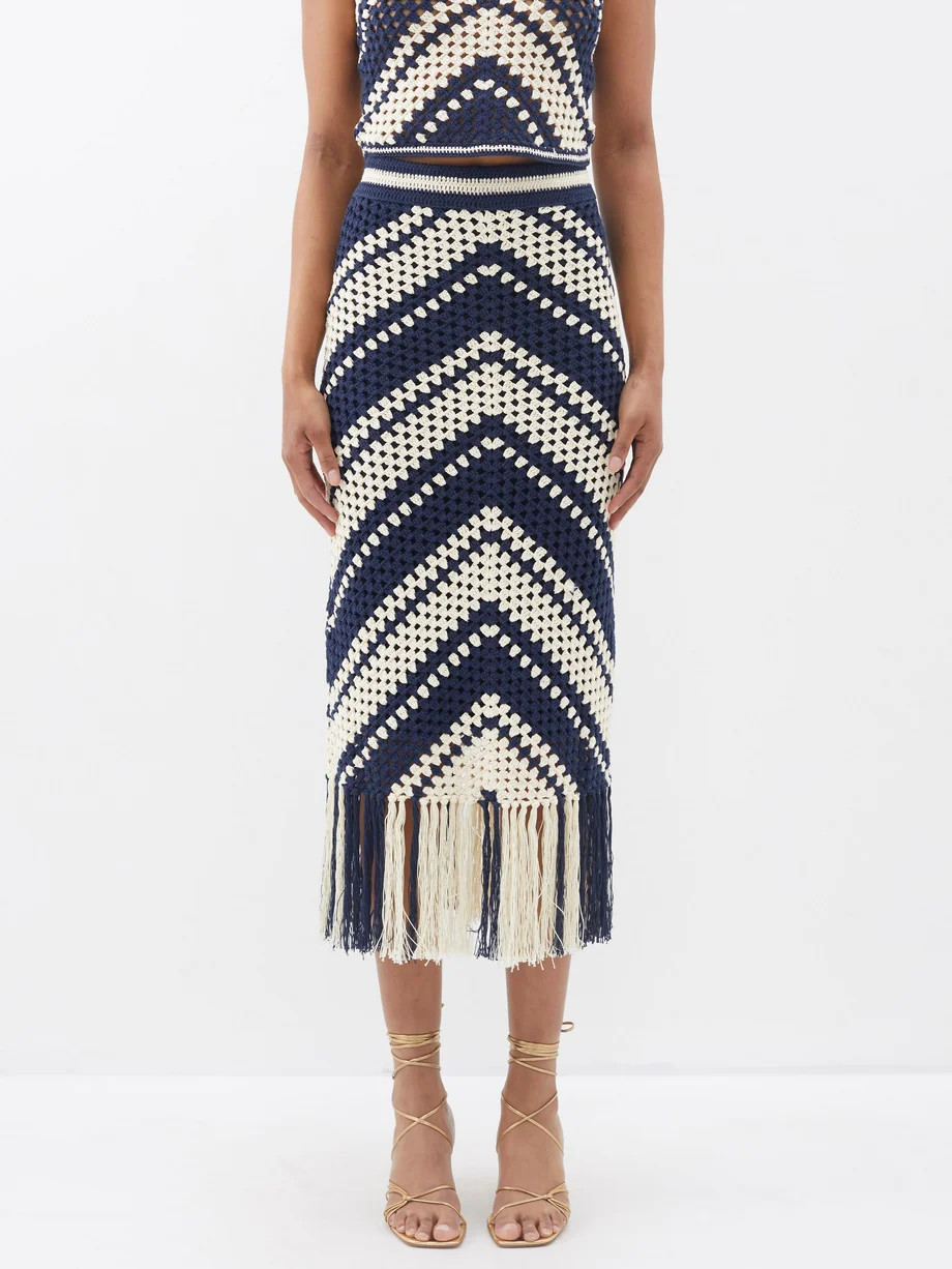 Chintz fringed cotton-crochet skirt | Matches (UK)