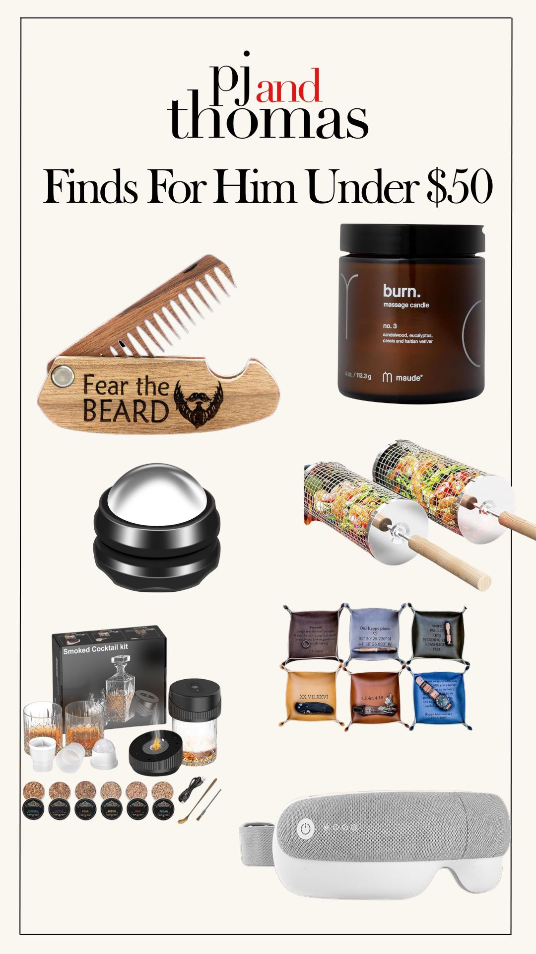 🎁 Thoughtful gifts for the guys – all under $50! Whether it’s grooming, grilling, or relaxing, these finds hit the mark without breaking the bank.
🧔 Beard comb
🕯️ Massage candle
🥃 Smoked cocktail kit
🎁 Perfect stocking stuffers or "just because" gifts.
#LTKGiftGuide #BudgetFriendly #Under50 #pjandthomas 

 #LTKFindsUnder50 #LTKMens