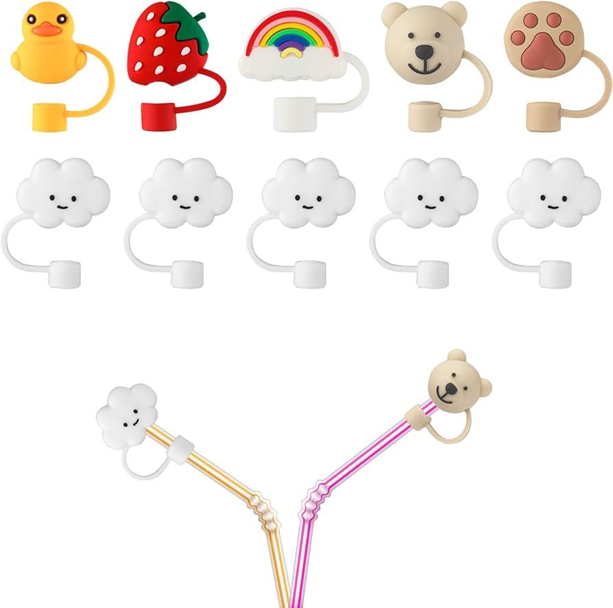 10pcs Straw Covers for Reusable Straws, Cloud Duck Bear Shaped Straw Caps Covers Cute Silicone St... | Amazon (US)