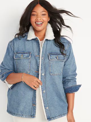 Cozy Sherpa-Lined Jean Shacket for Women | Old Navy (US)
