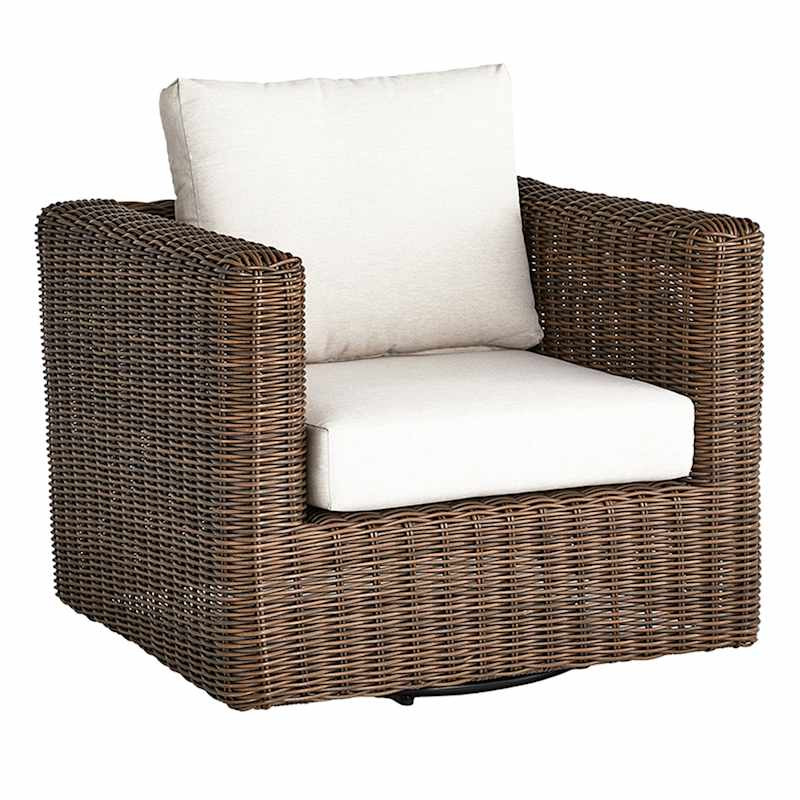 Highland Brown Wicker with Sand Cushions Swivel Patio Armchair | At Home