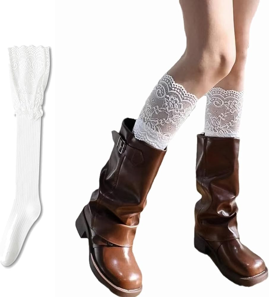 Moonlik Knee High Lace Boot Socks Women Tall Leg Warmers, Long Y2K Stockings for Autume and Winte... | Amazon (US)