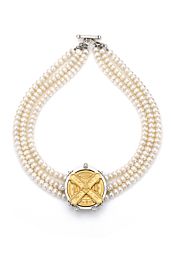 TRIPLE STRAND PEARL WITH GOLD CUVEE B MEDALLION | French Kande (US)