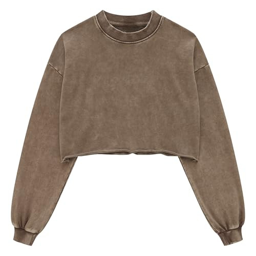 Hixiaohe Womens Cropped Sweatshirts Vintage Long Sleeve Pullover Tops Acid Wash Sweatshirt Hoodie... | Amazon (US)