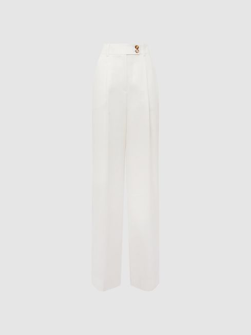 Reiss White Hollie Wide Leg Linen Trousers | Reiss UK