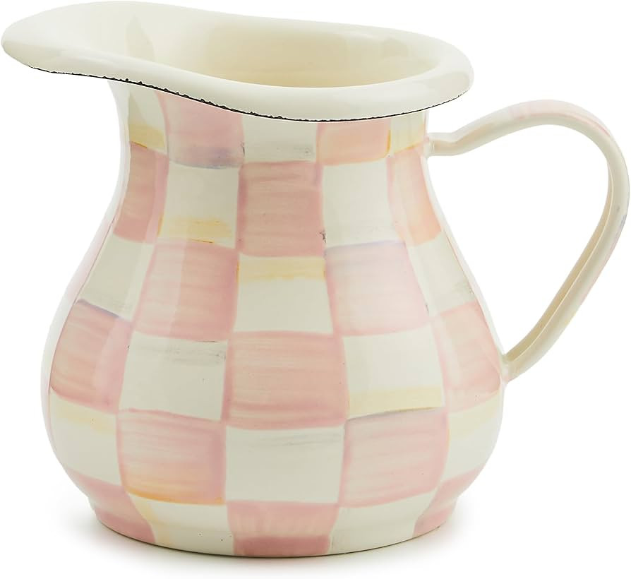 MACKENZIE-CHILDS Enamel Creamer, Creamer Dispenser with Pour Spout, Kitchen Enamelware, Pink-and-White Rosy Check | Amazon (US)
