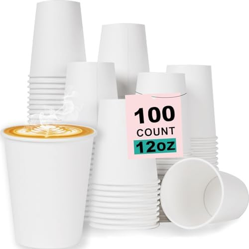 Paper Coffee Cups 12 OZ Disposable Hot and Cold Cups, Leak-Proof White Cups for Coffee, Tea, Idea... | Amazon (US)