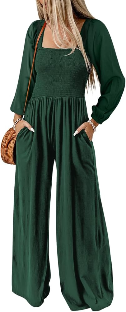 Dokotoo Women's Casual Loose Overalls Jumpsuits One Piece Long Sleeve Wide Leg Long Pant Rompers ... | Amazon (US)
