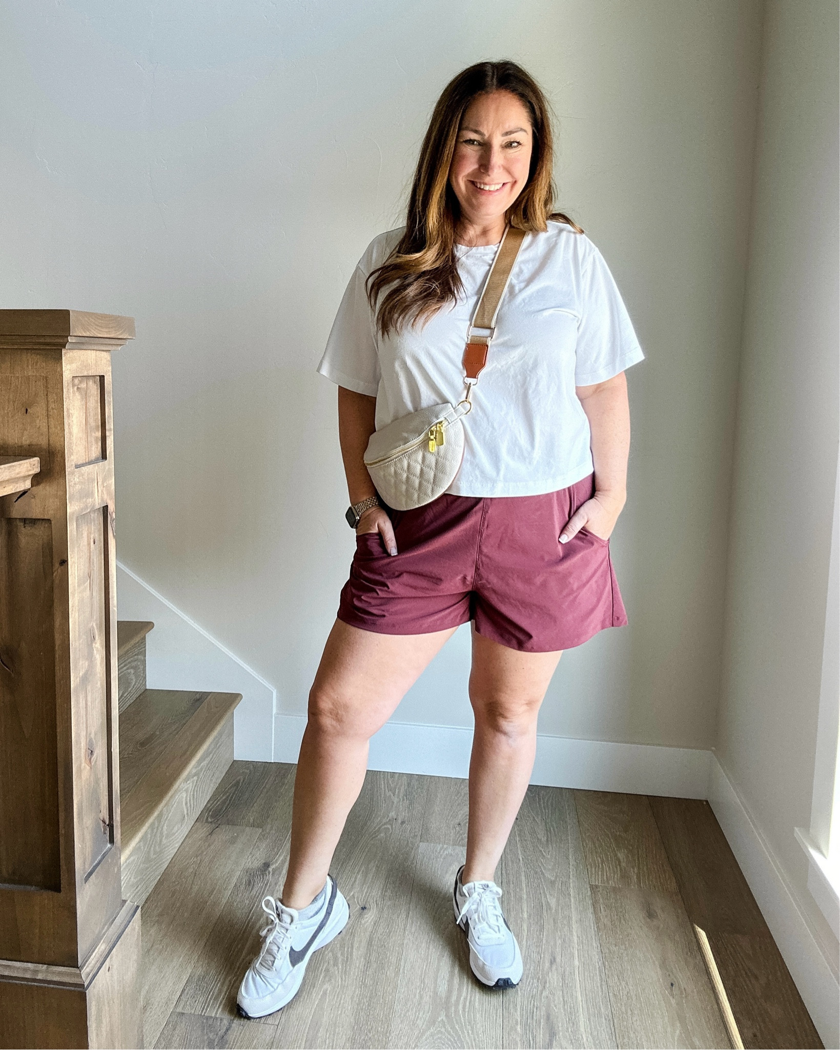 Late Summer Athleisure outfit for transition to fall
Fit Tips: tee, L// lightweight shorts, XL

Fall fashion, athletic shirt, white shirt shorts, midsize shorts, crossbody, burgundy shorts, midsize outfit, new balance, TheRecruiterMom

#LTKFitness #LTKMidsize #LTKFindsUnder50