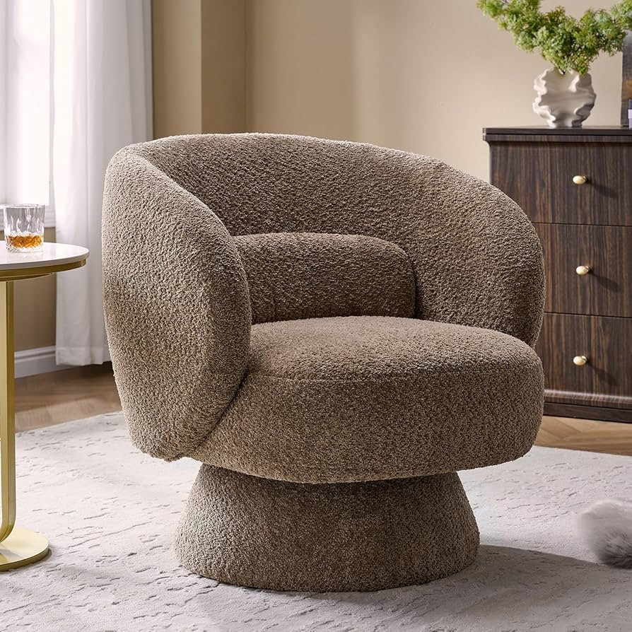 Swivel Accent Chair with Arms, Modern 360 Degree Swivel Barrel Chair w/Curved Back & Lumbar Suppo... | Amazon (US)
