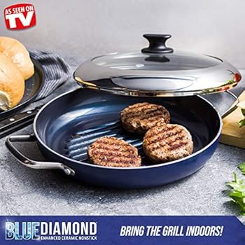 Blue Diamond Cookware Diamond Infused Ceramic Nonstick 11" Grill Genie Pan with Lid, PFAS-Free, D... | Amazon (US)