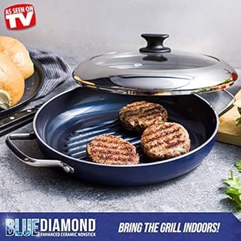 Blue Diamond Cookware Diamond Infused Ceramic Nonstick 11" Grill Genie Pan with Lid, PFAS-Free, D... | Amazon (US)