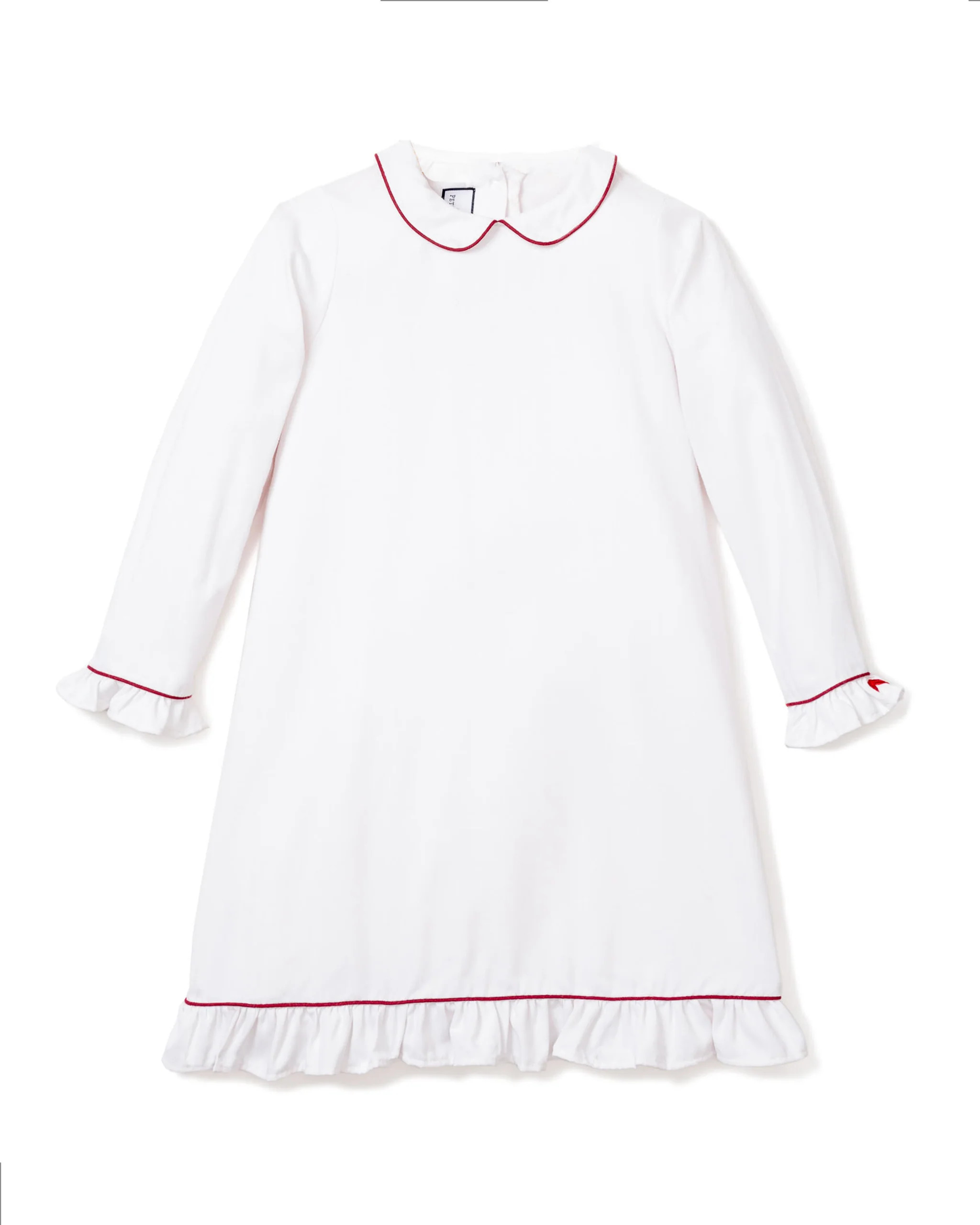 Girl's White Sophia Nightgown with Red Piping | Petite Plume