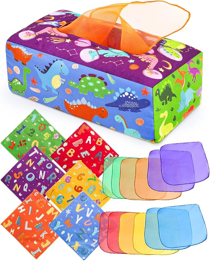 DINORUN Baby Tissue Box Toy - Baby Toys 6-12 Months, Montessori Toys for Babies 6-12 Months with ... | Amazon (US)