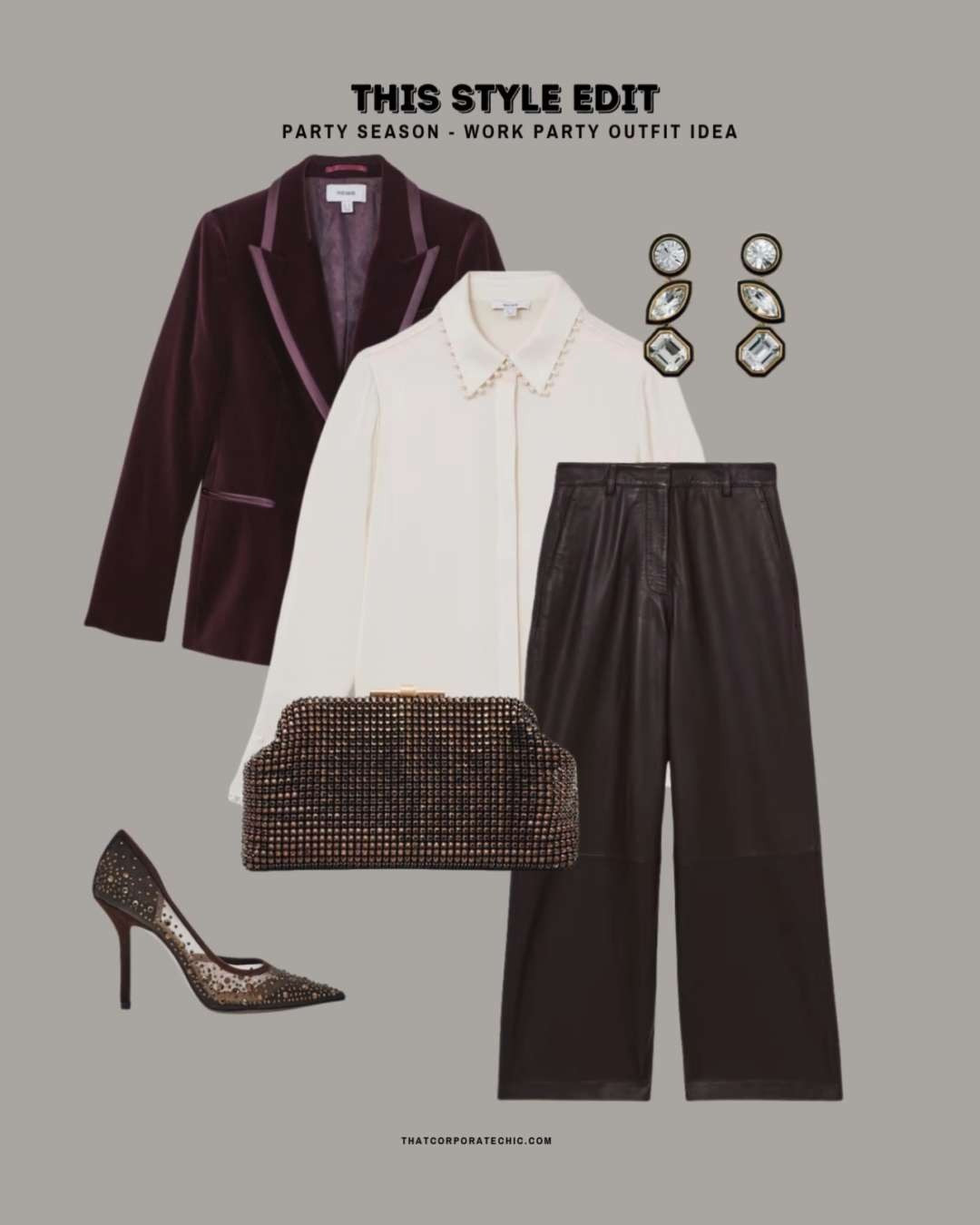 Party season - what to wear - work party. velvet blazer, silk blouse + leather trousers.

Keep the accessories simple. 

 

#LTKautumn #LTKpartywear #LTKworkwear