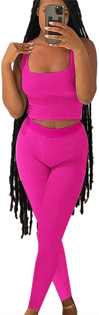 AYWA Casual Workout Sets Two Piece Outfits for Women Ribbed Crop Tank Top High Waist Leggings Act... | Amazon (US)