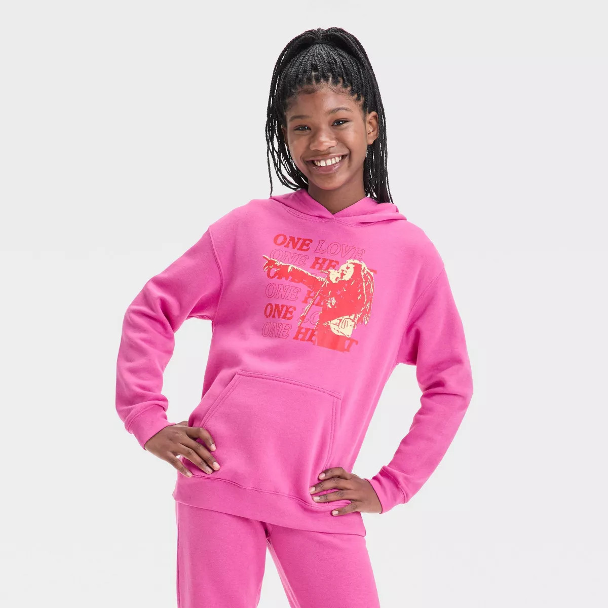 Girls' Bob Marley Oversized Fleece Hoodie - art class™ Pink | Target