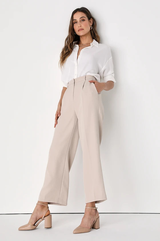 Posh Season Beige Straight Leg Trouser Pants | Lulus (US)