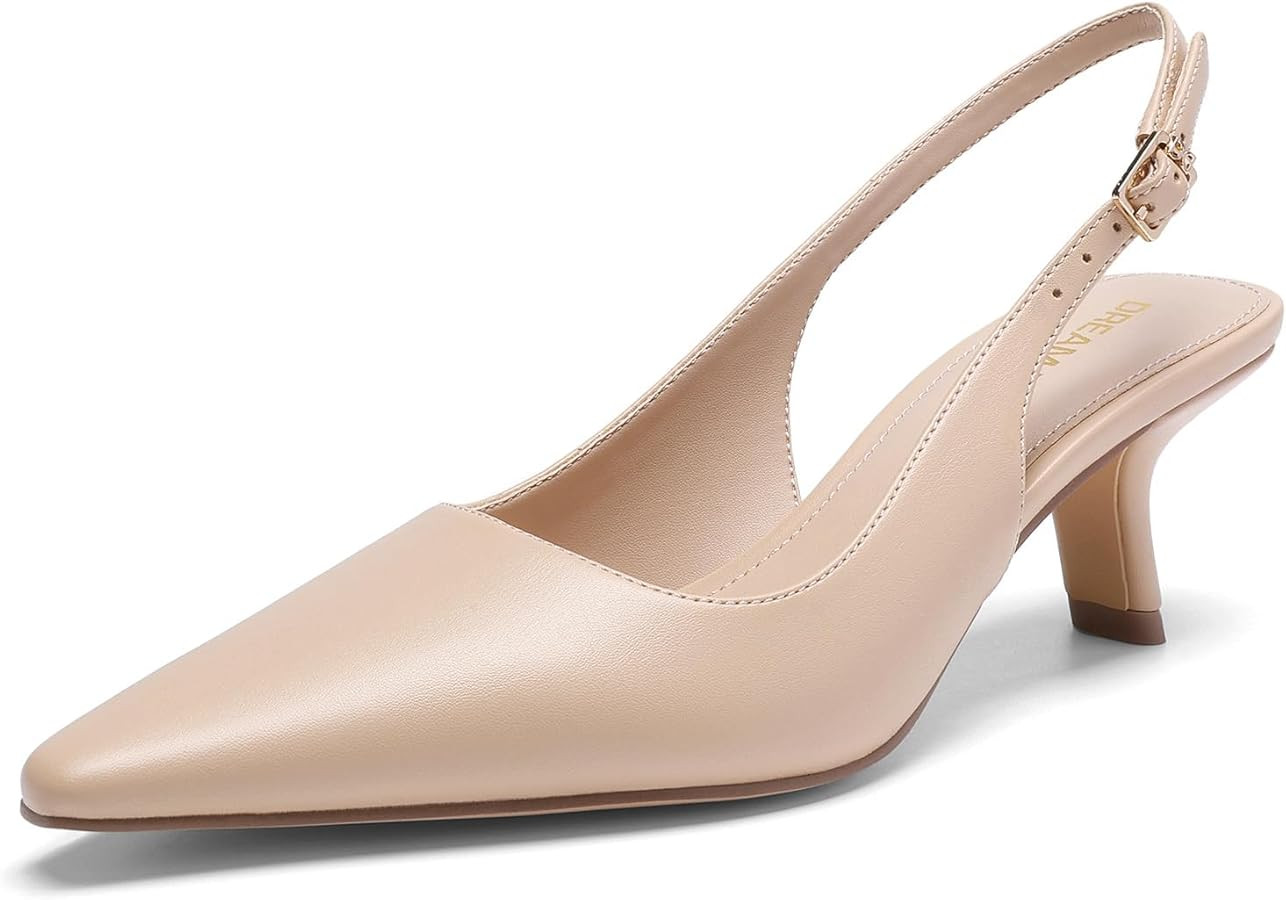 DREAM PAIRS Women's Slingback Kitten Heels - 2.36 Inch Low Heel Pointed Toe Pumps, Comfortable Cl... | Amazon (US)