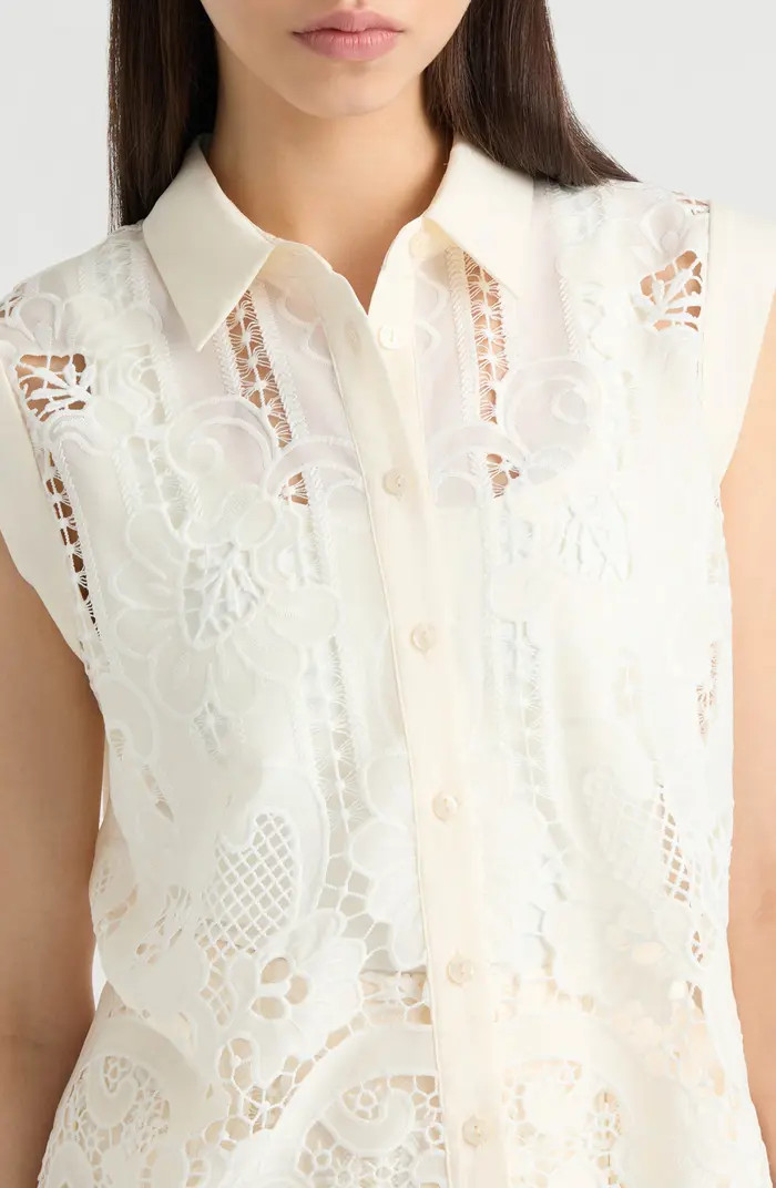 Sheer Mixed Media Button-Up Shirt | Nordstrom Rack