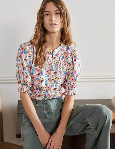 Smocked Short Sleeve Blouse | Boden (US)