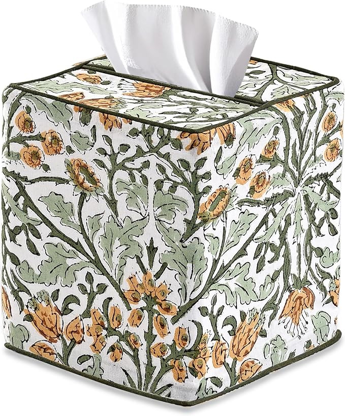 Ridhi Goldenrod Yellow Block Print Tissue Box Cover – Handmade Cotton Fabric Tissue Holder for ... | Amazon (US)