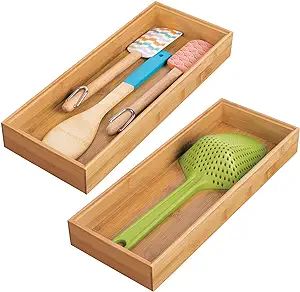 mDesign Wooden Bamboo Kitchen Drawer Organizer Box Tray, Stackable Storage for Drawers, Cabinets,... | Amazon (US)