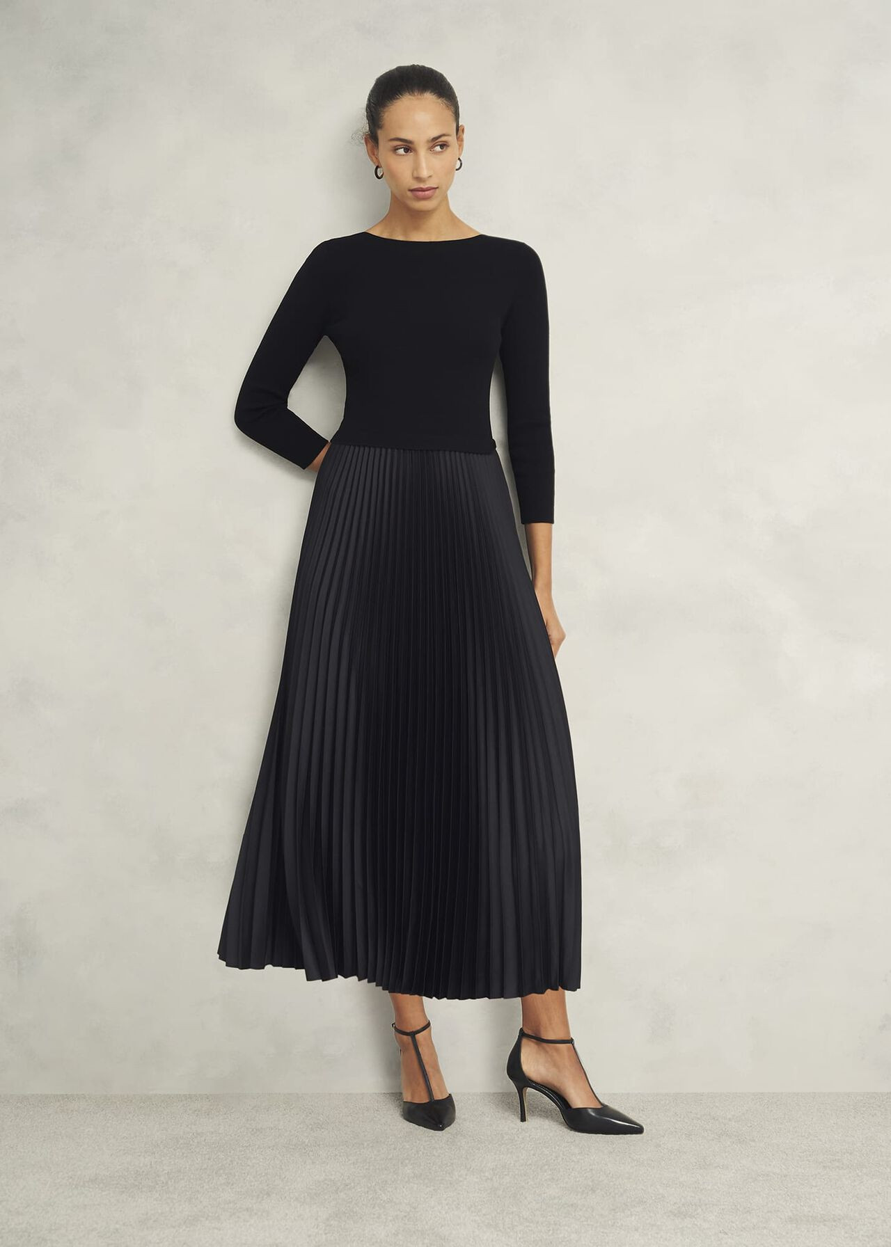 Lucinda Satin Pleated Knitted Dress | Hobbs US | | Hobbs