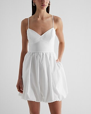 V-Neck Poplin Mini Bubble Dress | Express