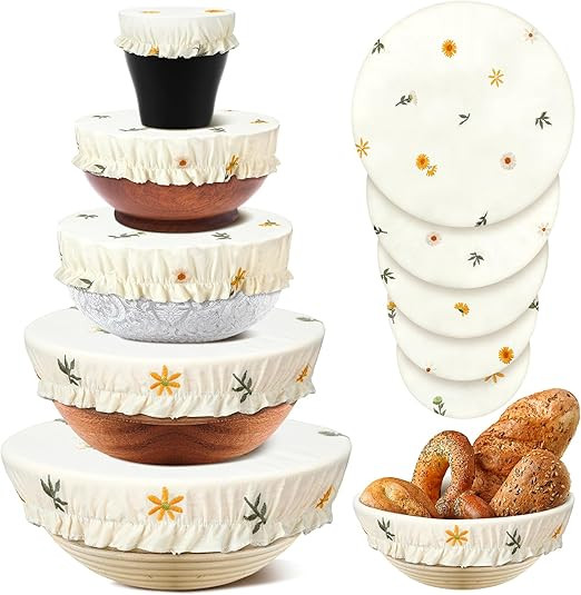 Patelai 10 Pcs Bowl Covers Reusable in 5 Size Stretch Cloth Fabric Bowl Covers Elastic Food Stora... | Amazon (US)