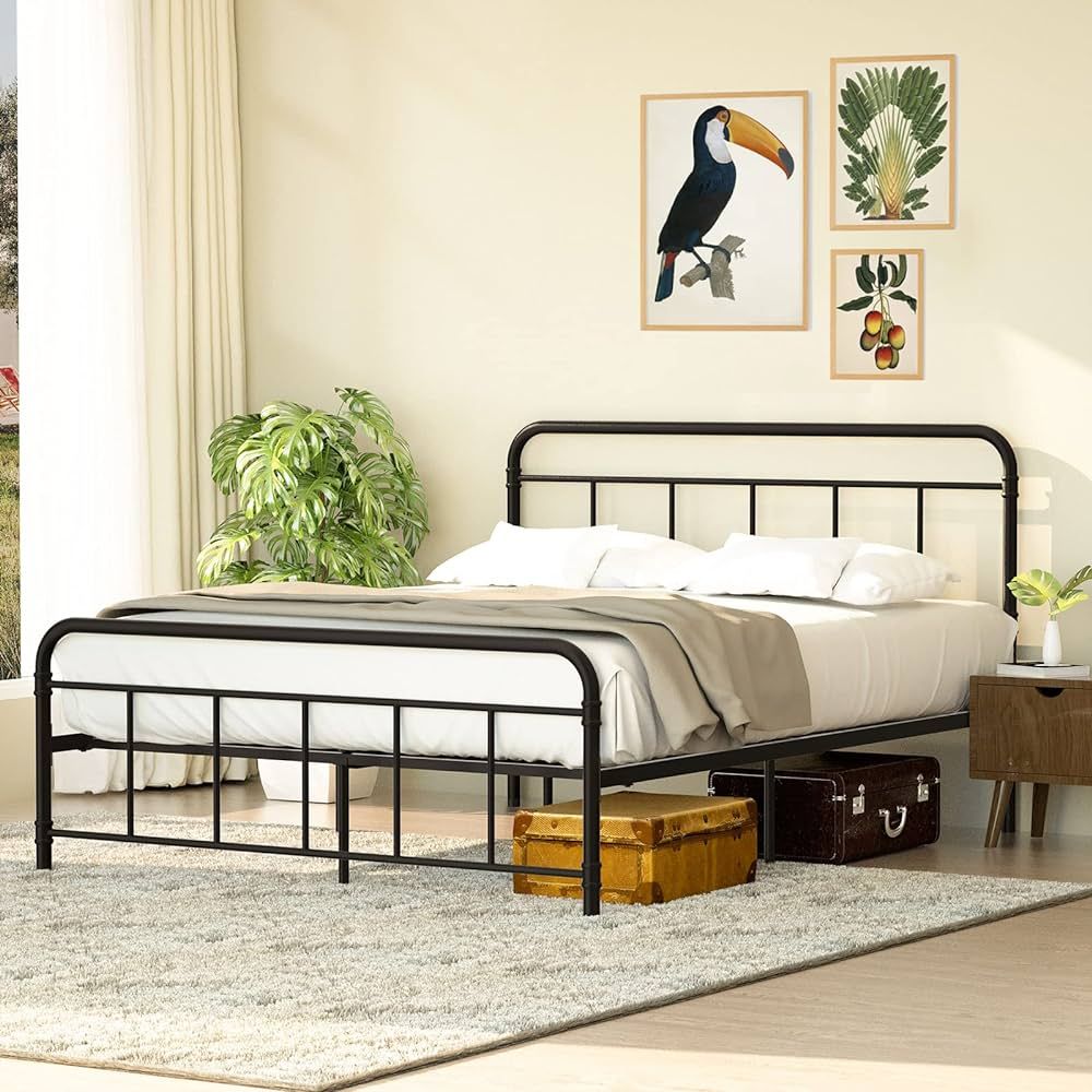 Black Metal Queen Bed Frame with Headboard and Footboard, Queen Platform Bed Frame, Heavy Duty Steel Slat Support, Noise Free, No Box Spring Needed, Easy Assembly | Amazon (US)