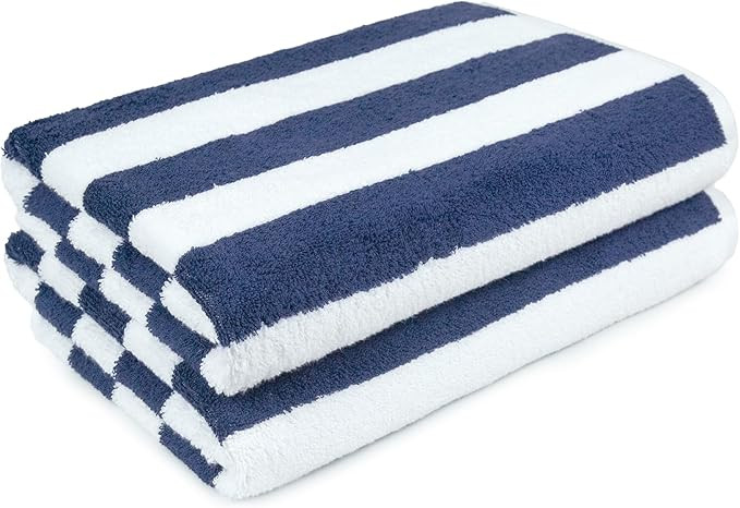 Amazon Basics 100% Cotton Terry Absorbent Cabana Stripe Pool & Beach Towels, Soft, Large, and Thi... | Amazon (US)