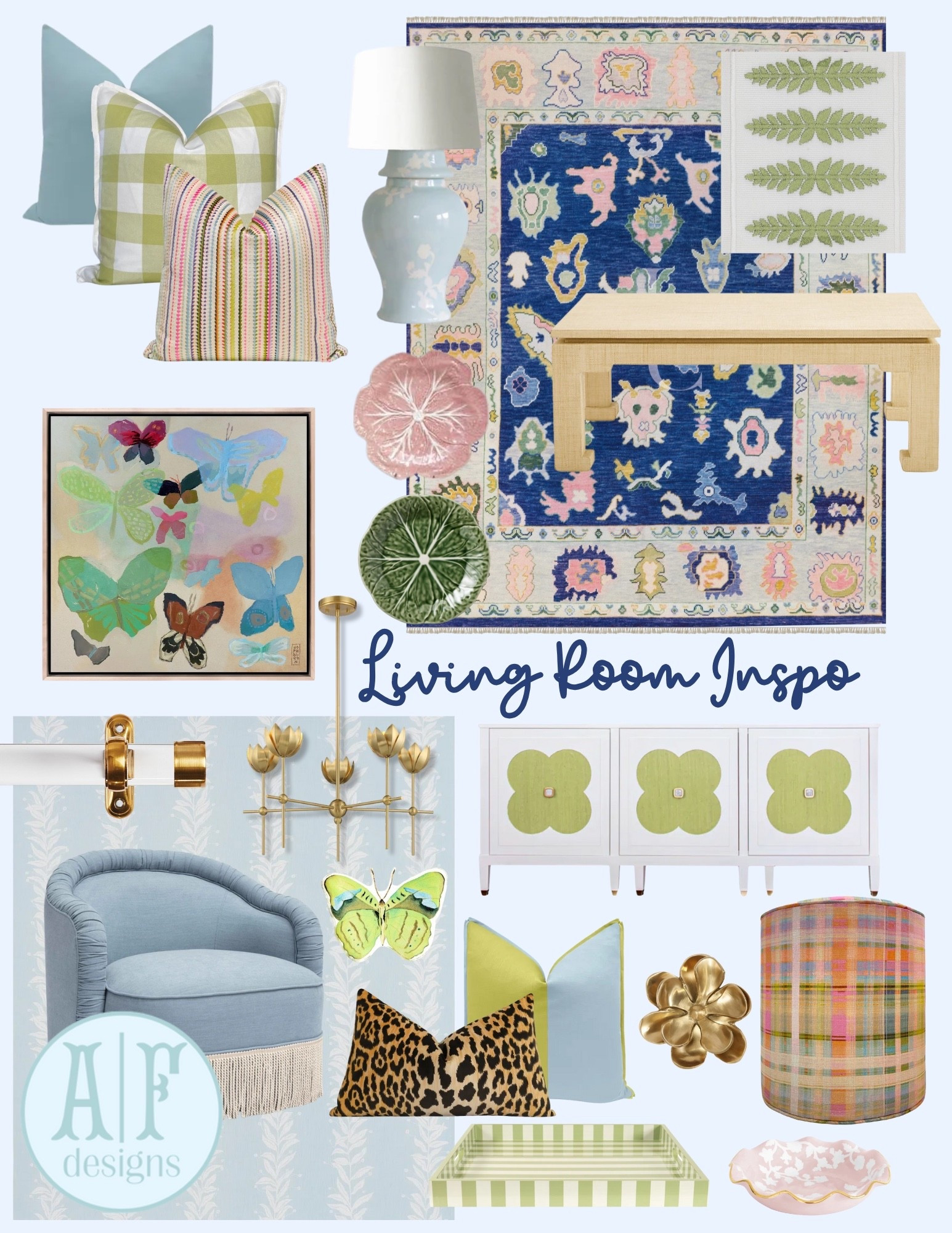 powder blue and chartreuse living room inspiration!

the inspiration for our new living room🩵💚 loving the butterfly touches, oushak, gold hardware, and patterned pillows

acrylic butterfly: @catherinecartie
clover console: @thecollectivedallas

#LTKSeasonal #LTKHome #LTKStyleTip